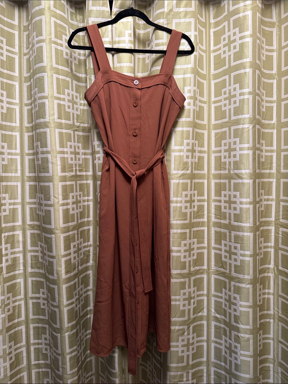 Everlane Rust Button-Front Midi Dress with Self-Tie